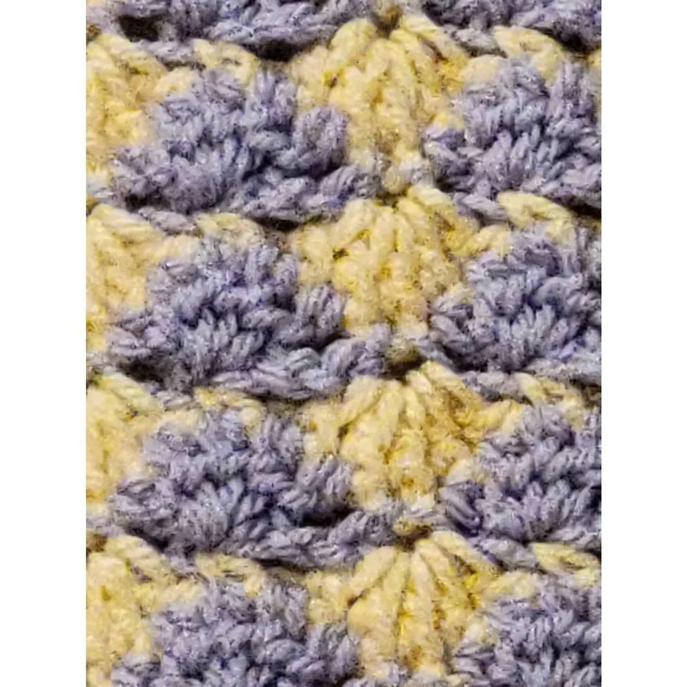 Vintage Afghan Handmade Crochet Throw Baby Lap Blanket Yellow Purple 34x27in‎